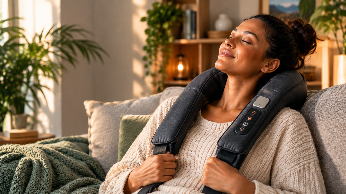 A person relaxing on a sofa at home after a long working day